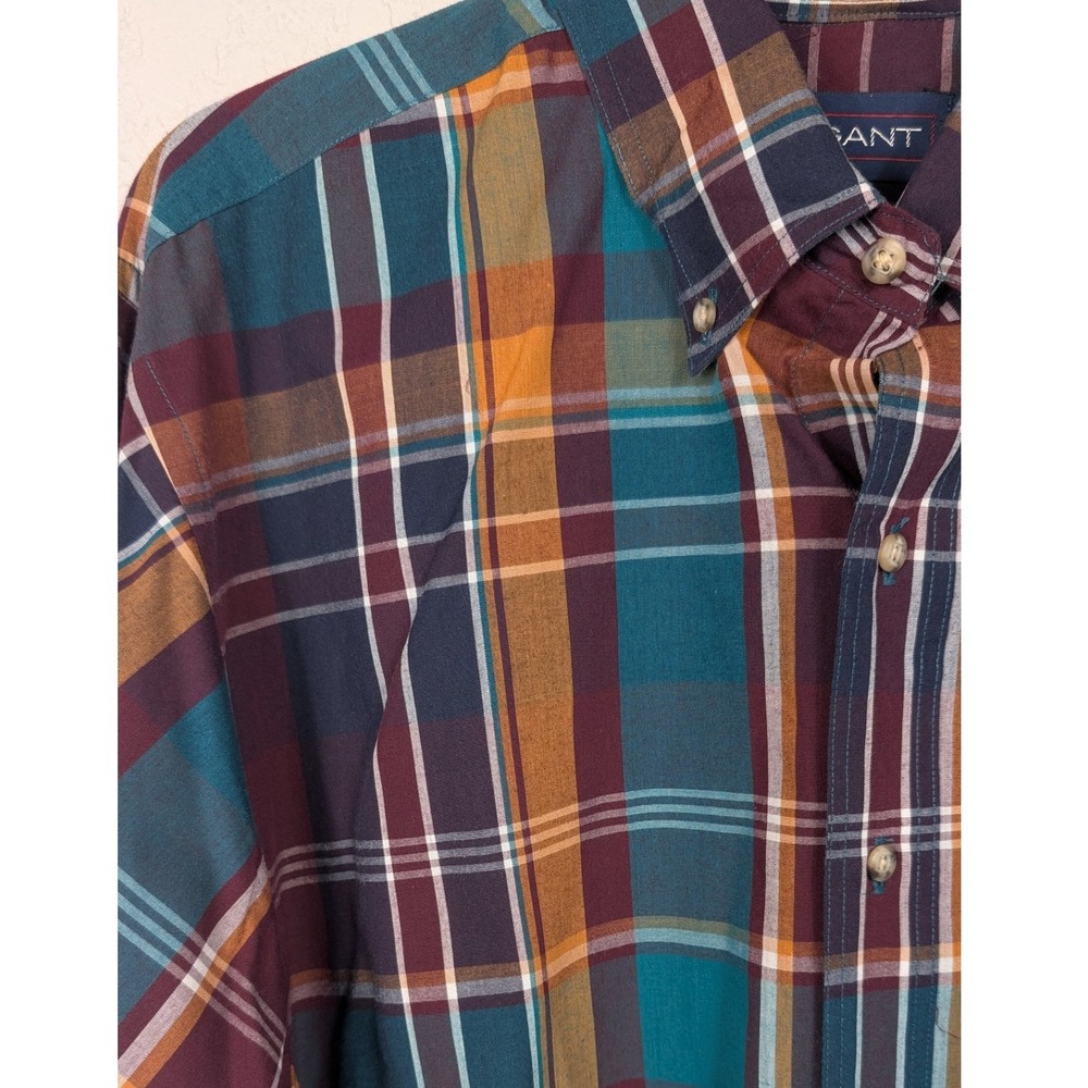 GANT Mens Large Vintage Foxhunt Plaid Long Sleeve Button Down Shirt Cotton Blend